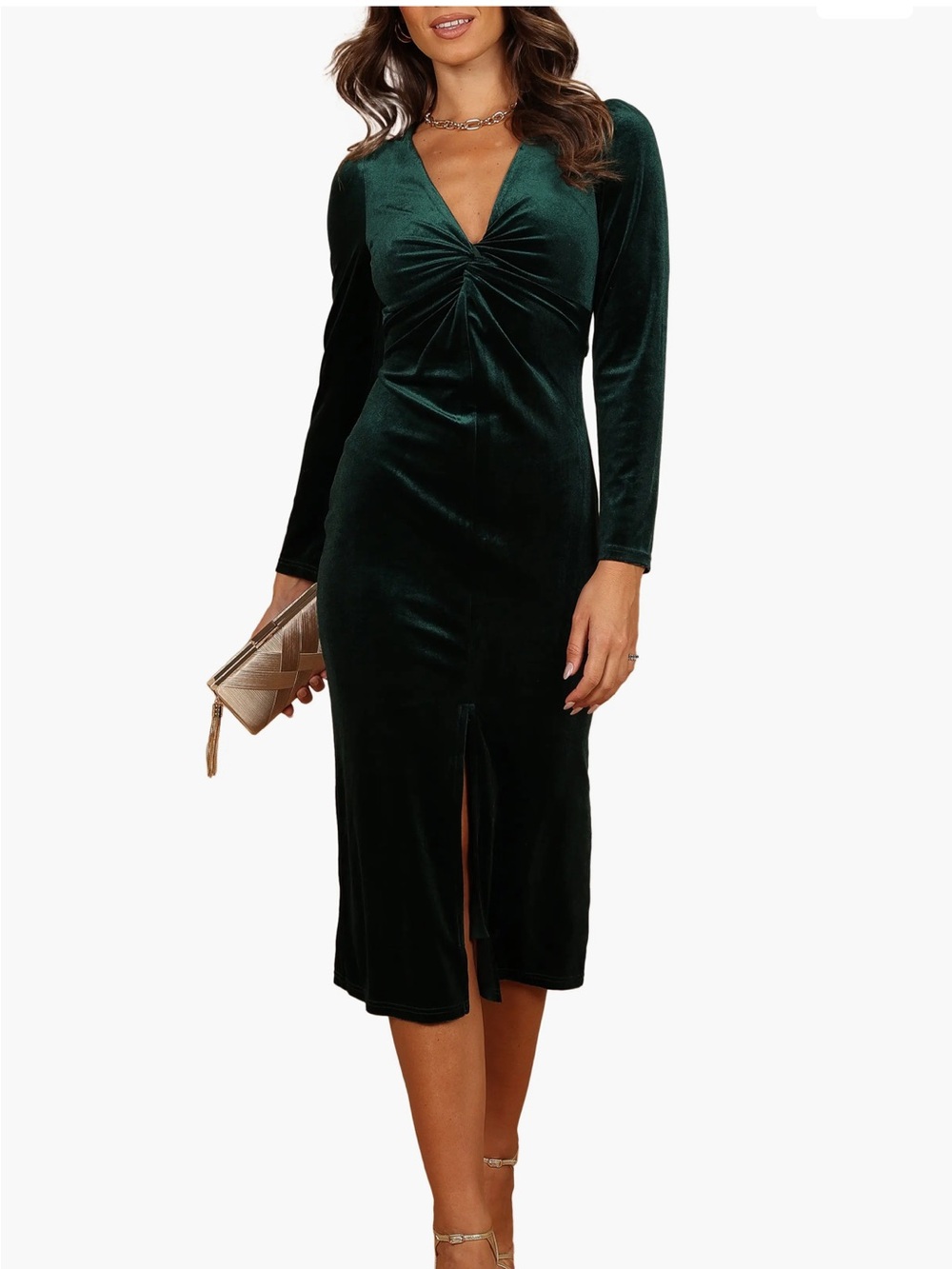 Petal & Pup Lisse Twist Front Long Sleeve Velvet Cocktail Dress